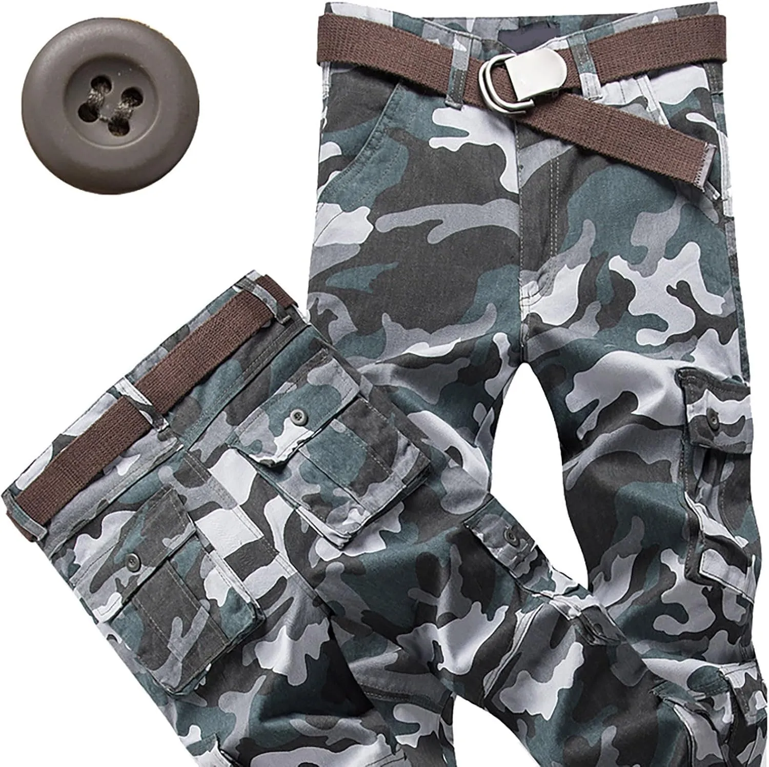 ZYXTIM Men's Combat Camo Cargo Trousers Oversize Ripstop Military Tactical Pants Hiking Joggers Multi Pockets Work Bottoms
